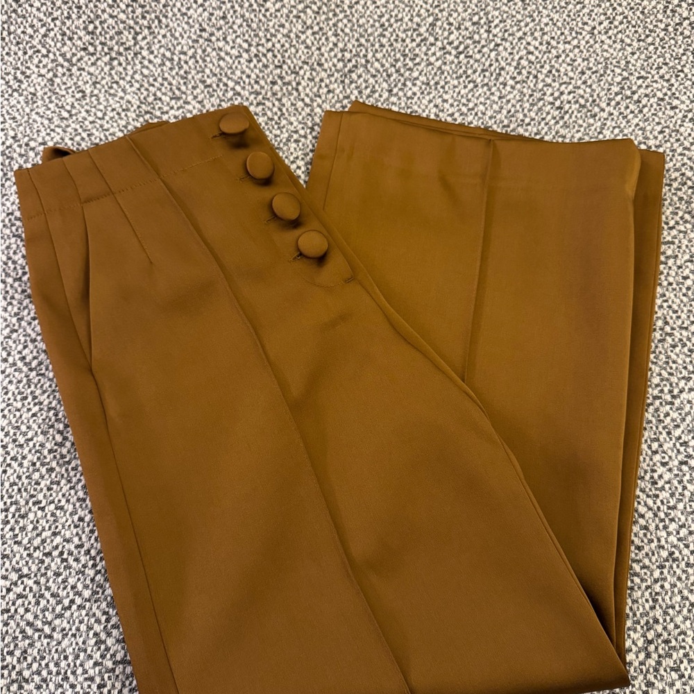 ZARA Creased Satin Wide-Leg Trousers with Button Front Size XS - Picture 5 of 10